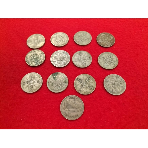 96 - Pre 1947 British Silver .500 One Florin Coins Total Weight 143g