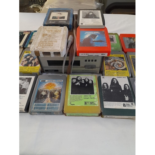 120 - 8 Track Player (Untested) And A Collection Of 8 Track Cassettes Mostly Prog Rock Classic/Folk Rock