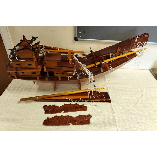 408 - Large Wooden Chinese Junk Boat. Requires Restoration Work. 78cm x 28cm. Collection Only.