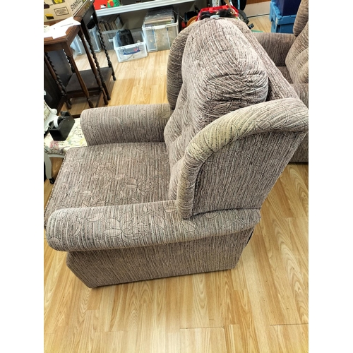 341 - 2 x Fabric Armchairs. 102cm High, 82cm x 82cm. Seat Height 46cm. Collection Only.