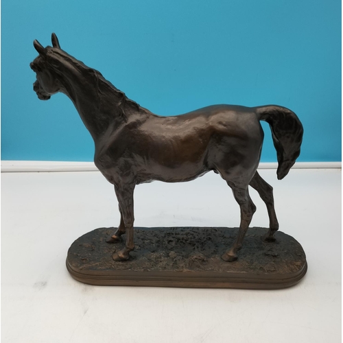 266 - Bronzed Effect Resin Horse Figure. Reproduction of a 19th Century Bronze by P.J.Mene. 32cm High, 34c... 