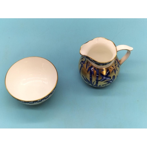 271 - Antique Coalport 'Japanese Grove' Bamboo and Bluebird  Pattern Cream Jug and Sugar Bowl. Tallest 8cm... 