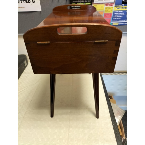 272 - Vintage Wooden Sewing Box with Carry Handles. 46cm High, 46cm x 25cm.