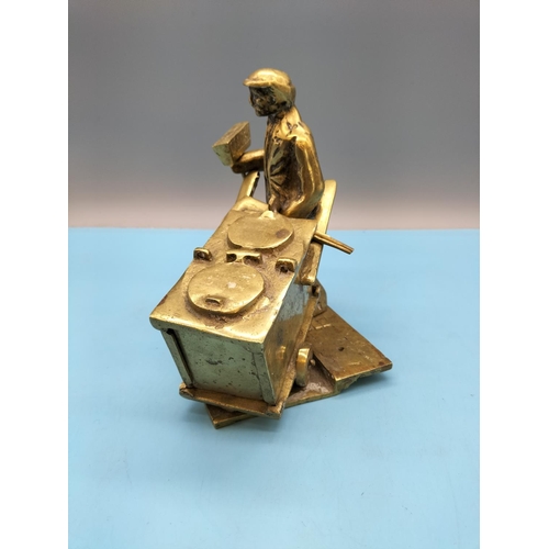 273 - Heavy Large 19cm Brass Street Sweeper Ornament. 16cm x 12cm.