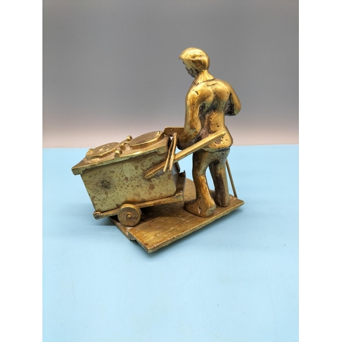 273 - Heavy Large 19cm Brass Street Sweeper Ornament. 16cm x 12cm.