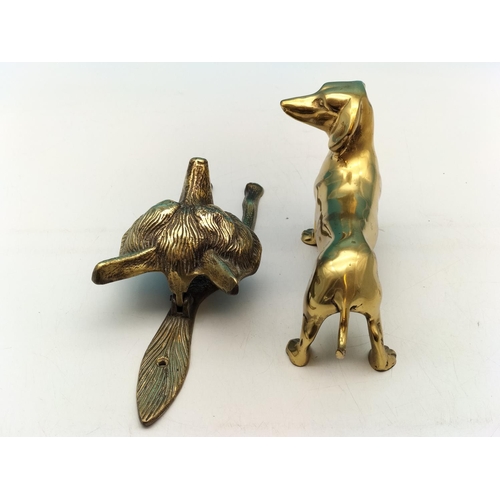 275 - Brass Fox Head Door Knocker plus Dachshund Figure 21cm x 13cm.