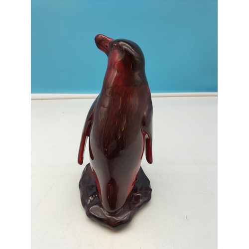 276 - Large 22cm Royal Doulton Flambe Figure of a Penguin. Signed Noke.