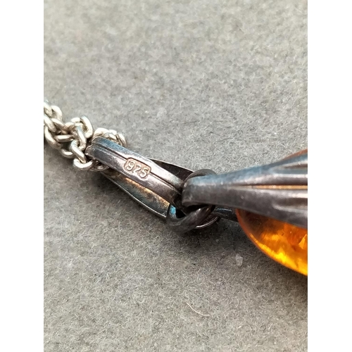 311 - 925 Silver Faux Amber Pendant with 925 Silver Chain plus Silver Amber Ring. Size Q.