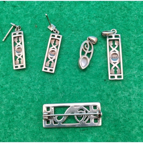 373 - 925 Silver Rennie Mackintosh Design Pendants (2), Earrings and Brooch.