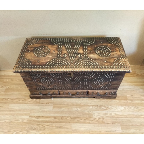 378 - Brass Studded Wooden 3 Drawer Blanket Chest. 51cm High, 97cm x 45cm. Collection Only.