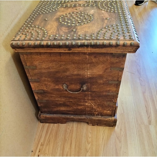 378 - Brass Studded Wooden 3 Drawer Blanket Chest. 51cm High, 97cm x 45cm. Collection Only.