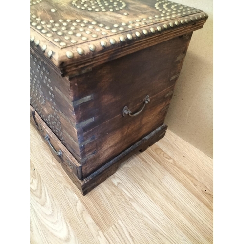 378 - Brass Studded Wooden 3 Drawer Blanket Chest. 51cm High, 97cm x 45cm. Collection Only.