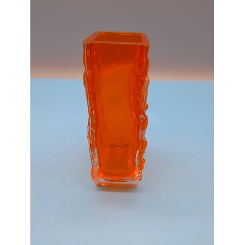 383 - Whitefriars Tangerine Orange and Clear 13cm Coffin Vase designed by Geoffrey Baxter c1967. Pattern N... 