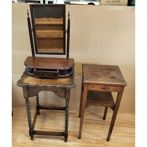 407 - Side Tables (2) One with Barley Twist Legs plus Small Dressing Table Mirror with One Drawer. Largest... 