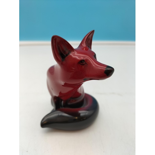 411 - Royal Doulton Flambe Sitting Fox Figure. 11.5cm Tall