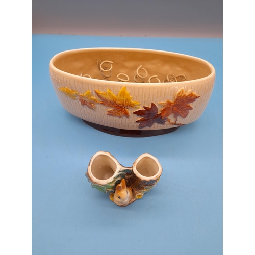 418 - Sylvac Autumn Leaves Posy Bowl 4001 plus Hornsea Rabbit Vase. Largest 14cm High, 26cm x 10cm.