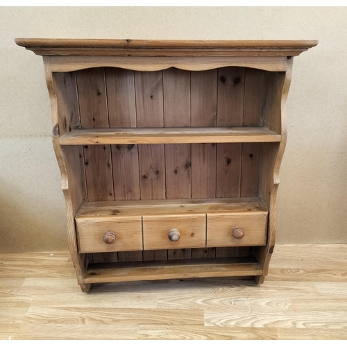 421 - Pine Plate Display Kitchen Wall Unit with 1 Drawer. 84cm high, 74cm x 25cm. Collection Only.