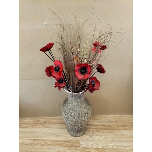 422 - Large Ceramic 53cm Vase with Wicker Overlay plus Dried Flower Display.