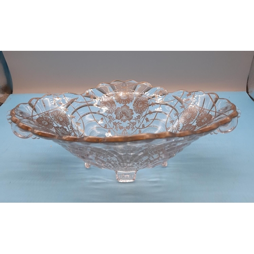 429 - Sterling Silver Overlay Footed Glass Fruit Bowl. 10cm High, 32cm x 23cm.