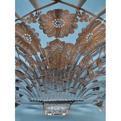 429 - Sterling Silver Overlay Footed Glass Fruit Bowl. 10cm High, 32cm x 23cm.