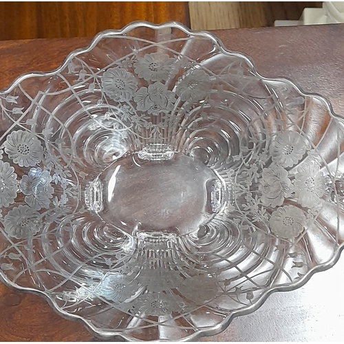 429 - Sterling Silver Overlay Footed Glass Fruit Bowl. 10cm High, 32cm x 23cm.