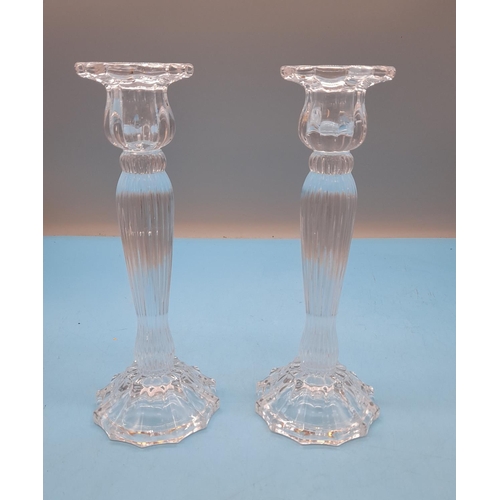 430 - Pair of Glass 23cm Candlesticks.