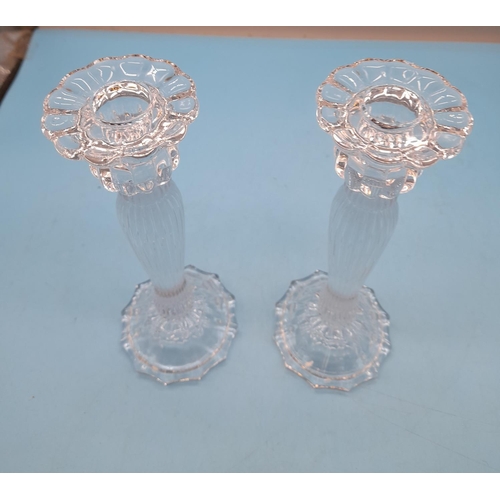 430 - Pair of Glass 23cm Candlesticks.