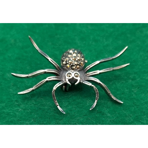 477 - 925 Silver and Marcasite Spider Brooch.