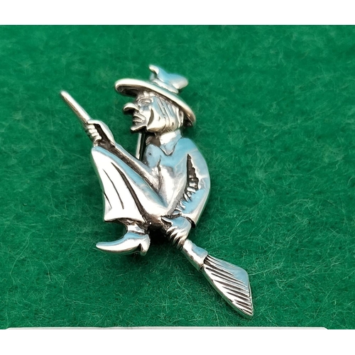 478 - 925 Silver Brooch in the Form of a Witch on a Broom.