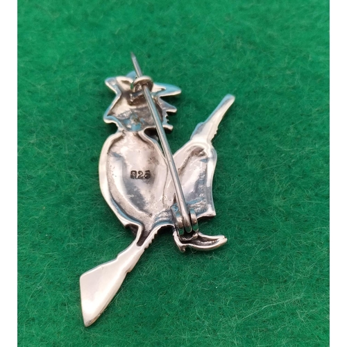 478 - 925 Silver Brooch in the Form of a Witch on a Broom.