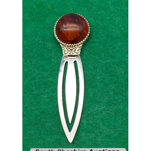 479 - Sterling Silver and Amber Bookmark.