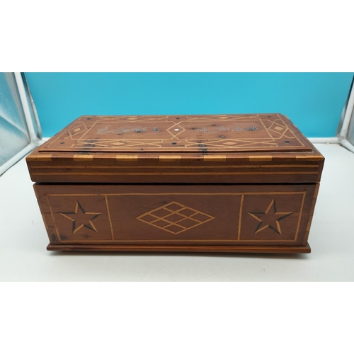 484 - Wooden Inlayed Box with Inner Tray. 16cm High, 37cm x 20cm.