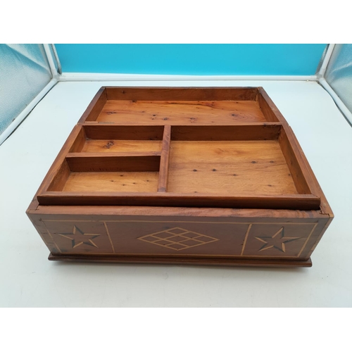 484 - Wooden Inlayed Box with Inner Tray. 16cm High, 37cm x 20cm.