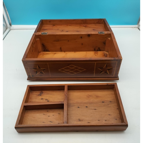 484 - Wooden Inlayed Box with Inner Tray. 16cm High, 37cm x 20cm.