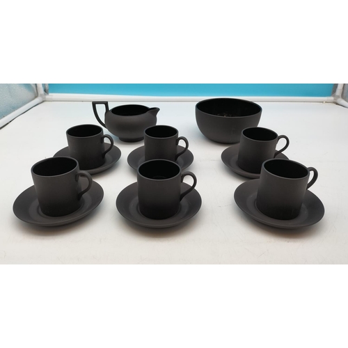 494 - Wedgwood Black Basalt Part Coffee Set to include Cups and Saucers (6) plus Milk and Sugar.