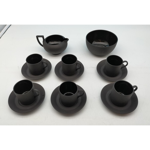 494 - Wedgwood Black Basalt Part Coffee Set to include Cups and Saucers (6) plus Milk and Sugar.