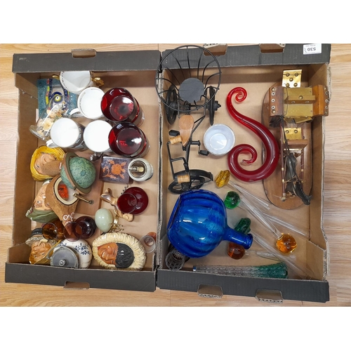 530 - 2 Boxes of Mixed Collectables and Glass to include Bosson's Wall Plaques, Coloured Glass Items, Figu... 