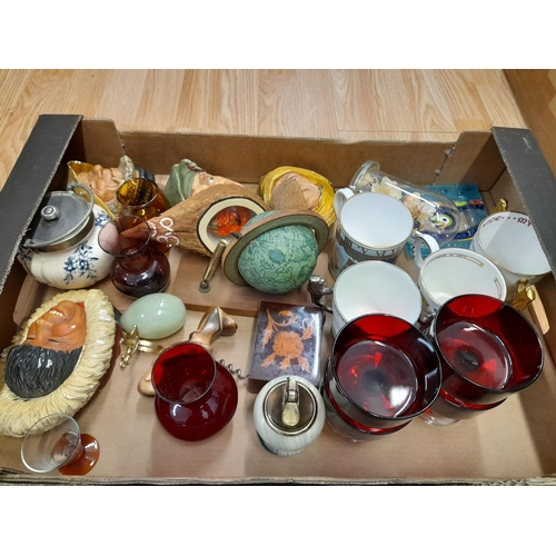 530 - 2 Boxes of Mixed Collectables and Glass to include Bosson's Wall Plaques, Coloured Glass Items, Figu... 