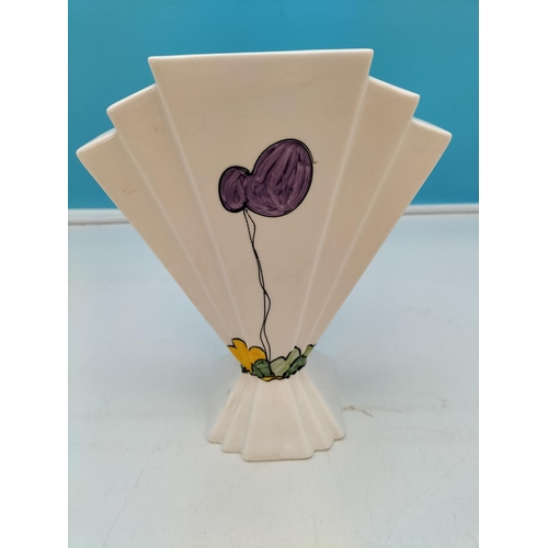 535 - Art Deco Style 23cm Fan Vase with Hand Painted Decoration. Signed to Base.