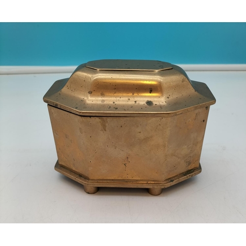 536 - Bronze Caddy Shaped Pot. 10cm high, 13cm x 8cm.