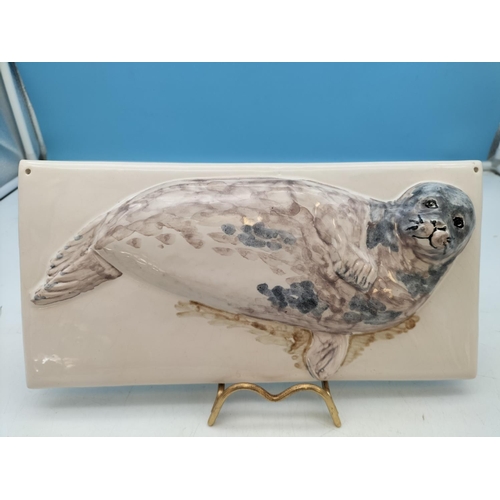 540 - 3D Tile of a Seal. Made in Polperro, Cornwall by Paula Humphries Pottery. 32cm x 16cm x 5cm