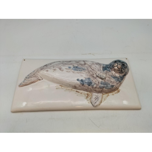 540 - 3D Tile of a Seal. Made in Polperro, Cornwall by Paula Humphries Pottery. 32cm x 16cm x 5cm