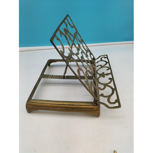 544 - Brass Fold Down Book Holder plus Eagle Door Knocker. Largest 21cm High, 26cm x 24cm.