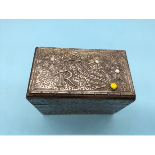 585 - Art Nouveau Style Pewter Box set with Semi Precious Stones 9cm High, 11cm x 7cm.