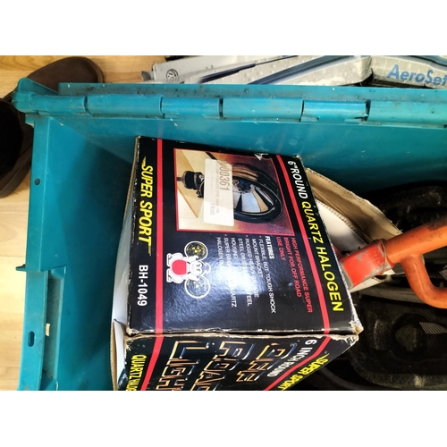 242 - Box of car Related Items to include Wipers, Pump, Filters, Jacks, etc.