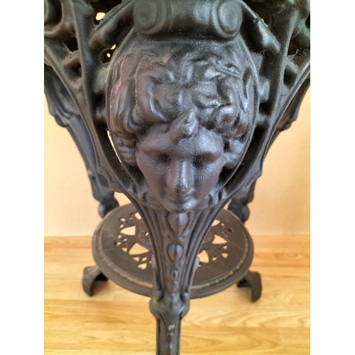 337 - Cast Metal with 'Britannia' Face Circular Pub Table. 70cm High, 55cm Diameter. Collection Only.