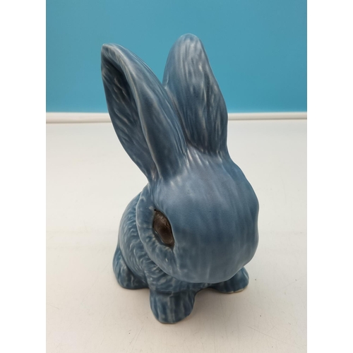 396 - Large 21cm Blue Sylvac Rabbit with Paper Label. Model 1027.