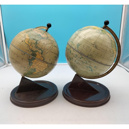 465 - Tin Globes on Stands (2). 29cm Tall. One with Slight Dent.