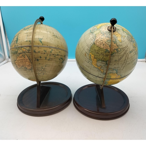 465 - Tin Globes on Stands (2). 29cm Tall. One with Slight Dent.