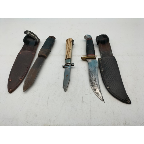 468 - Vintage Knives (3) Two With Sheaths. Age ID Required.